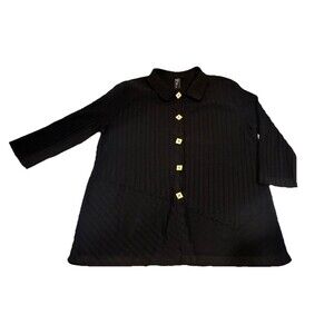 FOCUS CASUAL LIFE Black Ridged Knit BUTTON SHIRT Women Large Goth Pirate Grunge